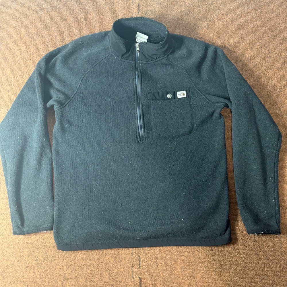 B- The North Face Mens Black Quarter Zip Fleece Pullover Jacket Size Medium